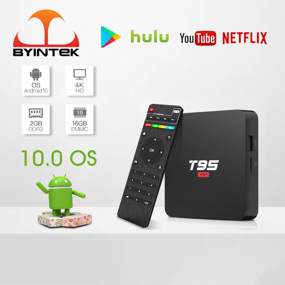 

BYINTEK TV Box Android 10.0 OS,2G+16G 2.4G WIFI Chipset3229,Media Player Netflix Hulu,Media player 4K Youtube for projector