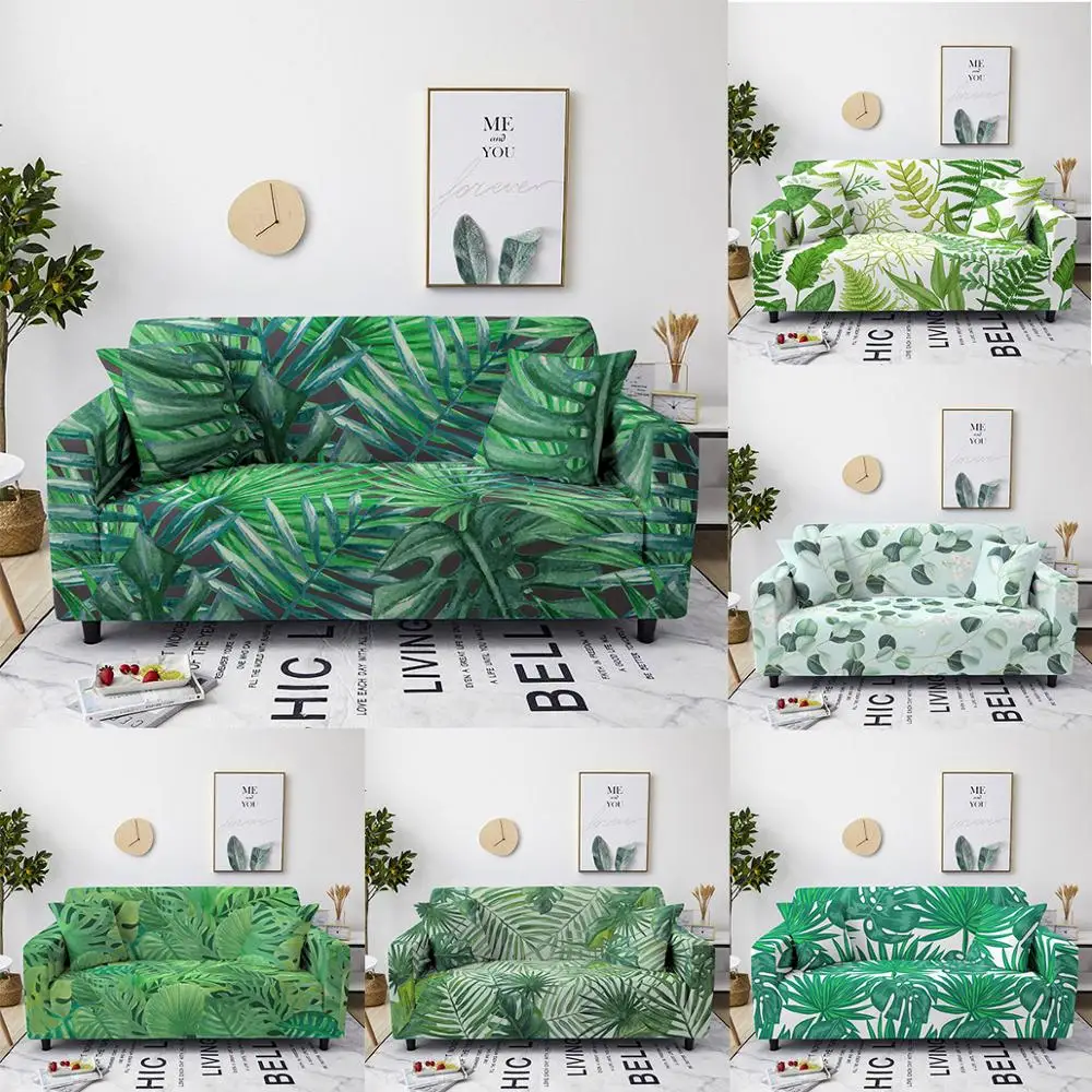 

1/2/3/4 Seater Green Leaves Print Elastic Sofa Cover Sofa Slipcover Sofa Covers for Living Room Couch Cover Sectional Towel