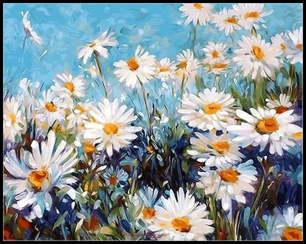 Wild Daisy- Counted Cross Stitch Kits- DIY Handmade Needlework for Embroidery 14 ct Cross Stitch Sets DMC Color