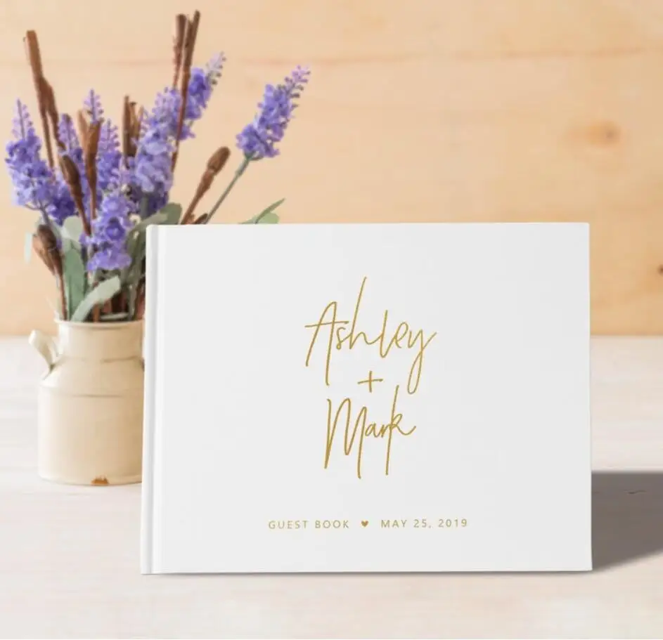 Персонализируйте любую свадебную гостевую книгу любого языка из розового золота