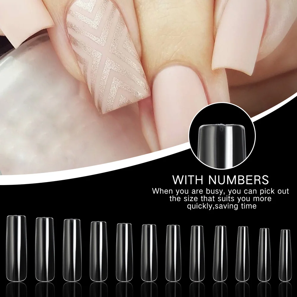 120pcs/Box 12 Size XXL Full Cover Nail Tips Clear/Natural Square Head Extra Long French Salon False Tips Artificial Fake Nail #G