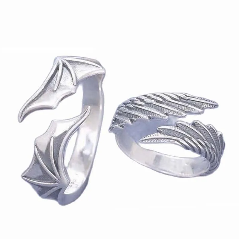 

Punk Angel Devil Wings for Women Men Adjustable Couple Rings for Lovers Silver Color Rings for Couples Wedding Jewelry Gift