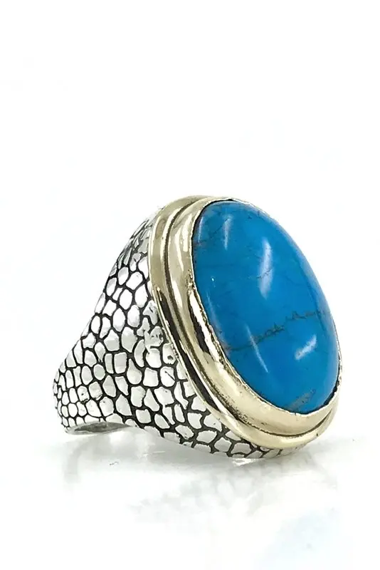 Large Oval Turquoise Stone Special Production Silver Men 'S Ring