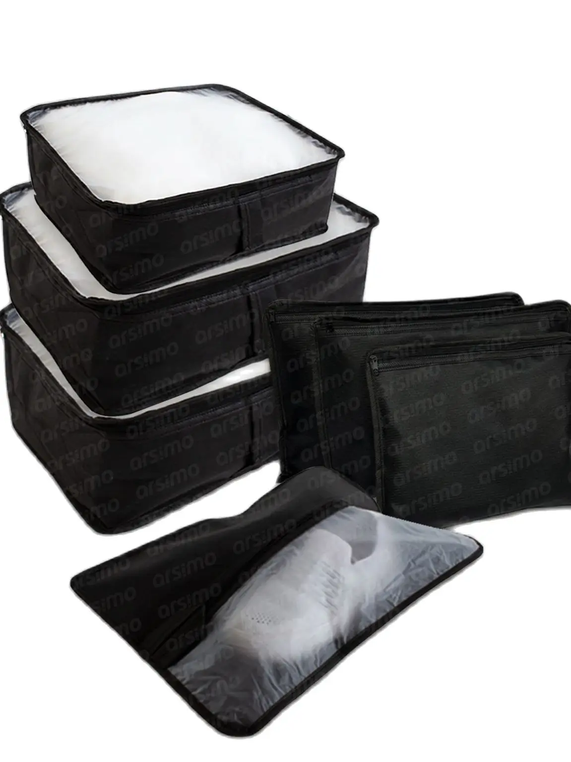 

Lux Quality 7 Piece Black Suitcase Wardrobe Storage Organizer With Window Organizer Set Zipper For Man For Women Made In Turkey