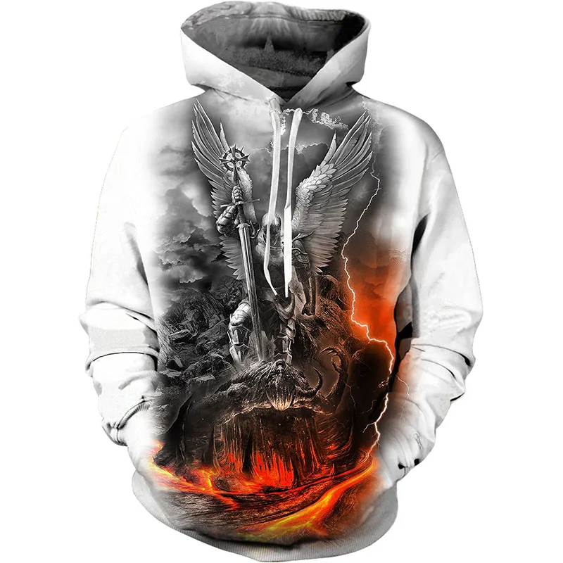 

Autumn Winter Fashion Stylish 3D Sweatshirts Men/Women Hoodies With Hat Printed Angels and Demons Hooded Top plus size 5XL