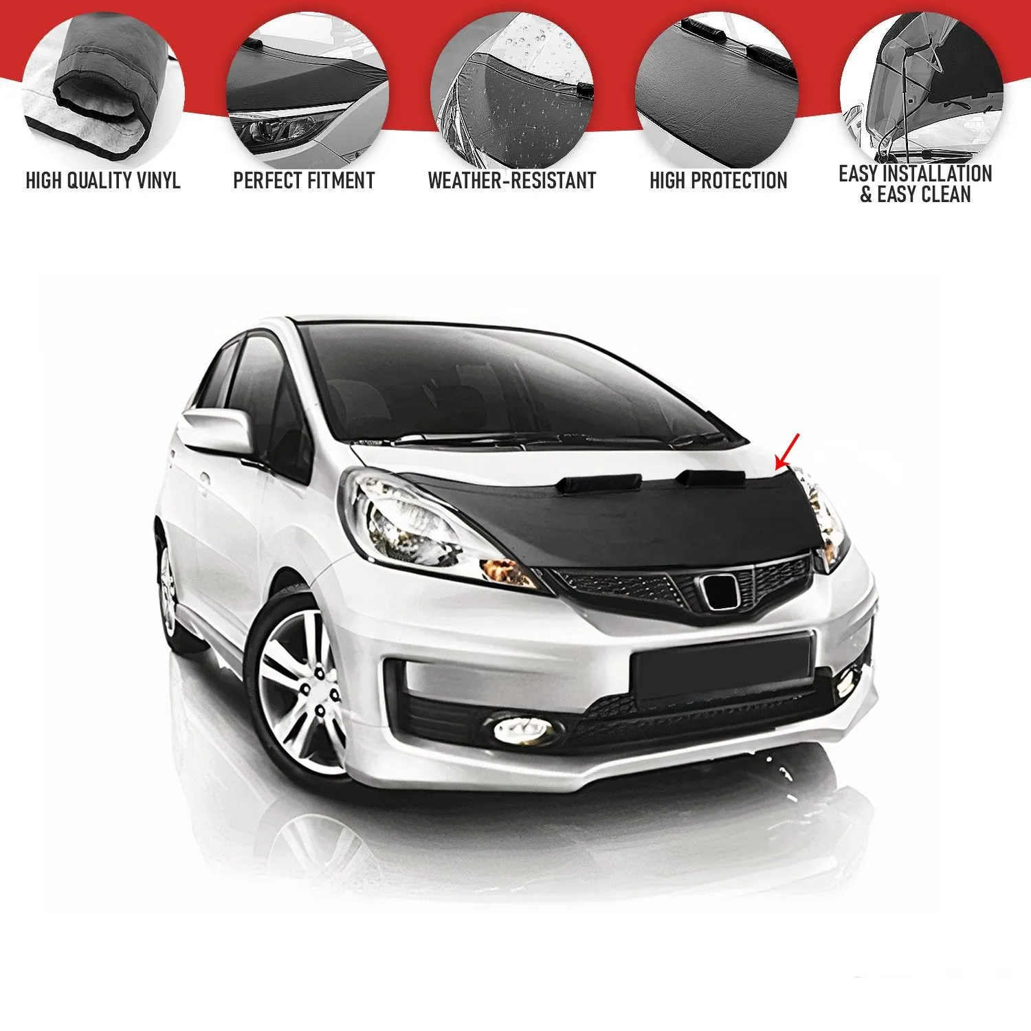 

Car Bonnet Mask Hood Bra Protector Pu Leather Stone guard Fits Honda Jazz GE 2009-2014