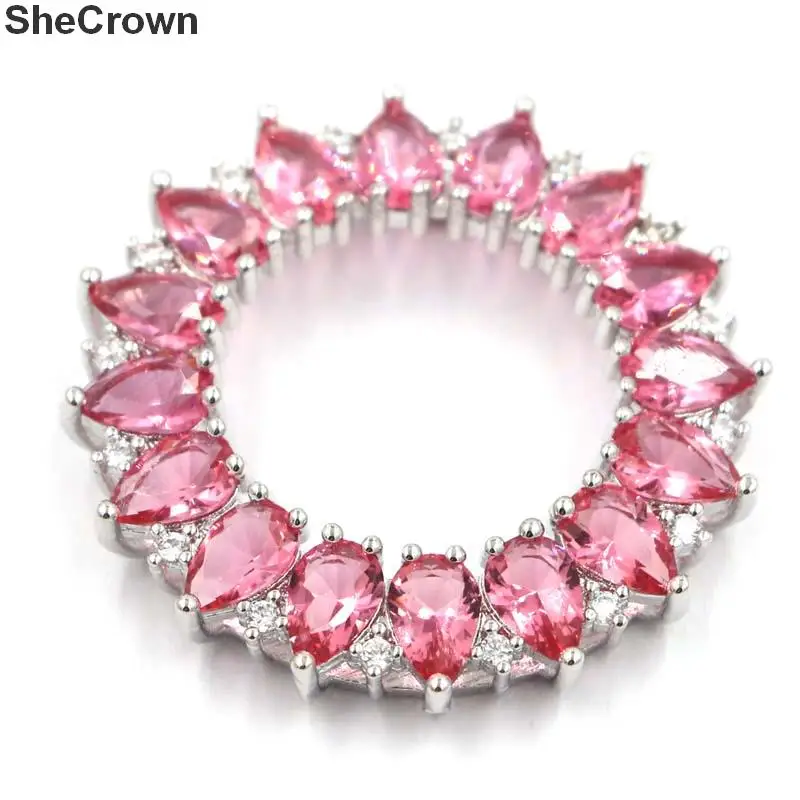 31x31mm Romantic Round Shape Created Pink Tourmaline White CZ Woman's Jewelry Making Silver Pendant | Украшения и аксессуары