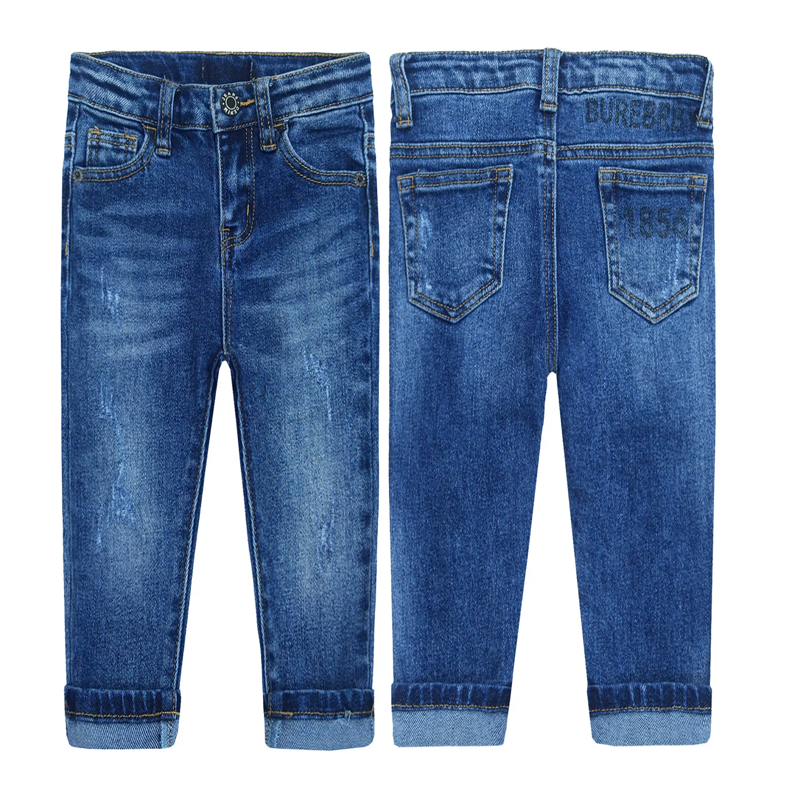 

KIDSCOOL SPACE Children Baby Girls Boys Denim Pants Elastic Band Inside Washed Slim Jeans