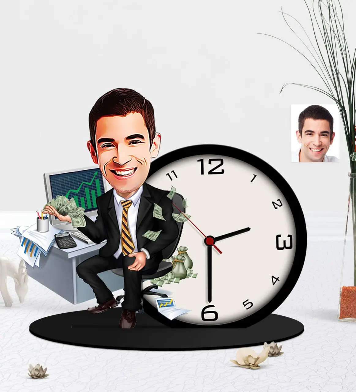 

Personalized Mr Banker Caricature Of Wooden Trinket Table Clock Home Dekarasyon The Personalized Design Gift Elegant compatible quality