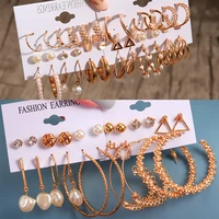 new trendy korean gold pearl earrings set for women 2021 fashion statement metal hoop geometric dangle earrings female jewelry