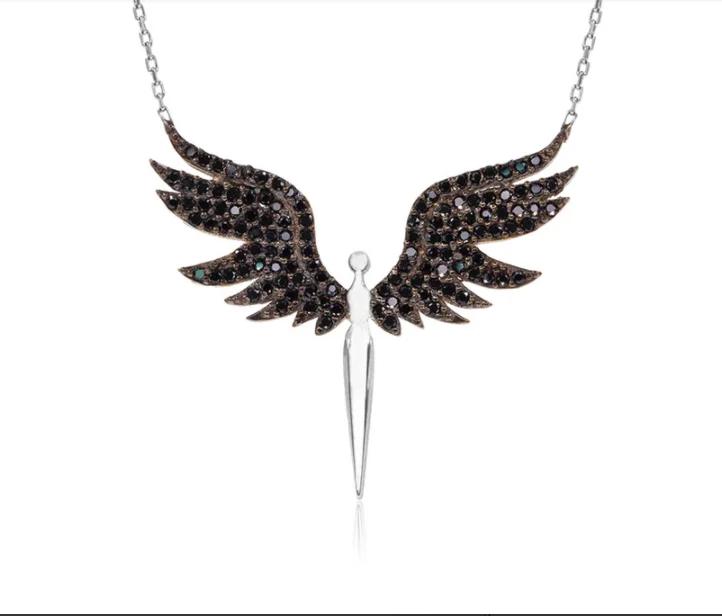 

Archangel Michael Black Zircon Stone Women Silver Necklace