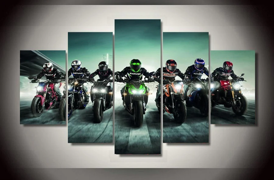 

5 Panels Motorcycle Posters And Prints Wall Art Canvas Painting Wall Pictures For Living Room Home Decoration