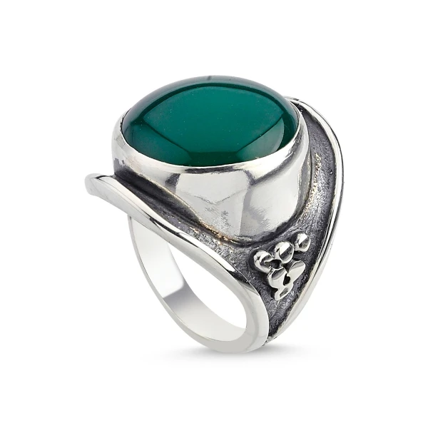 

Silver 925 Sterling Green Agate Stone Handwork Ring