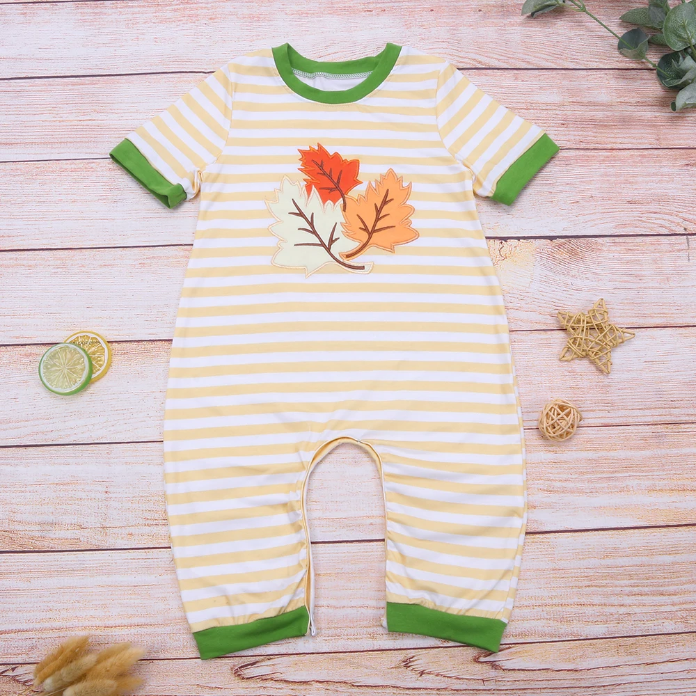 

Baby Boys One-Piece Clothes Fashion leaf Short Sleeve Romper Newborn Toddler Light Yellow Snap Closure Jumpsuit Pants For Infant