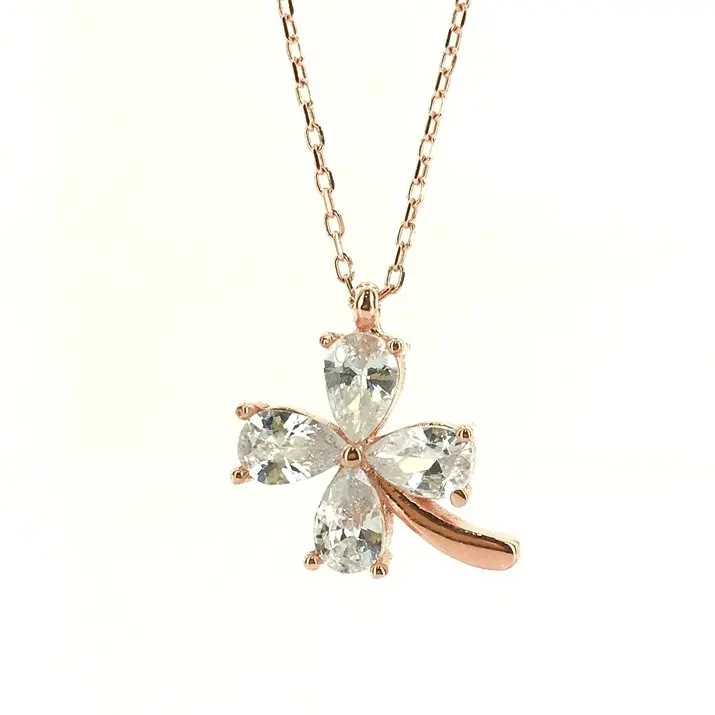 

New Simple Elegant Drop Stone Clover Elegant Silver Necklace