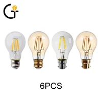 6pcslot retro edison filament bulb a60 6w decor for chrismas e27 b22 220v vintage lamp 2500k 4000k home decoration