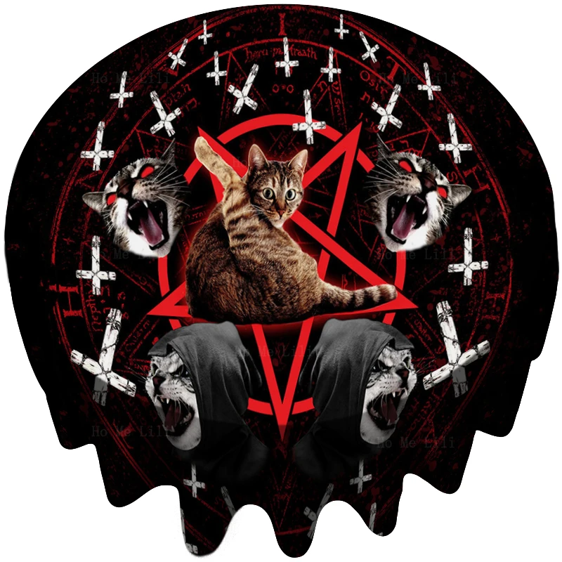 

Satanic Cat Pentagram Death Black Metal Band Exorcist Art Print Wrinkle Resistant Round Tablecloth By Ho Me Lili Table Decor