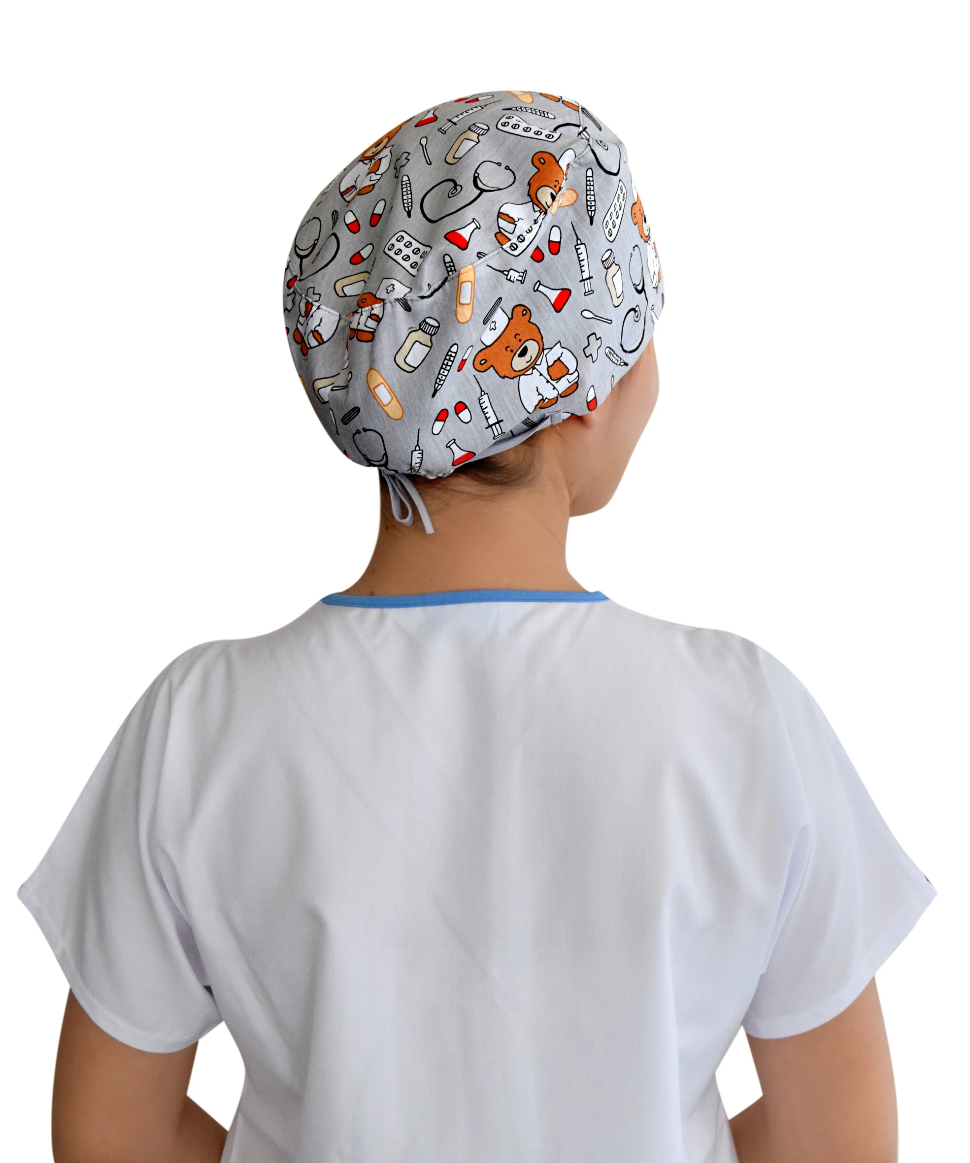 

Gray Bear Pattern Doctor Nurse Hospital Health Medical Staff Cap Hat Bandana