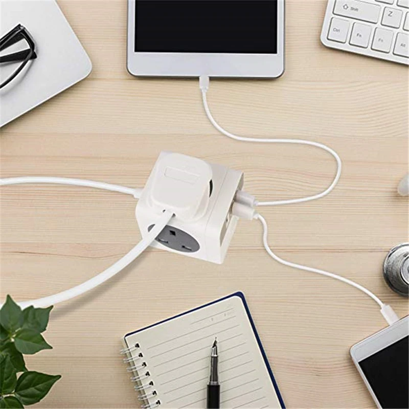 Кубический удлинитель с 3 USB 4 полосным разъемом защищенным от перенапряжения