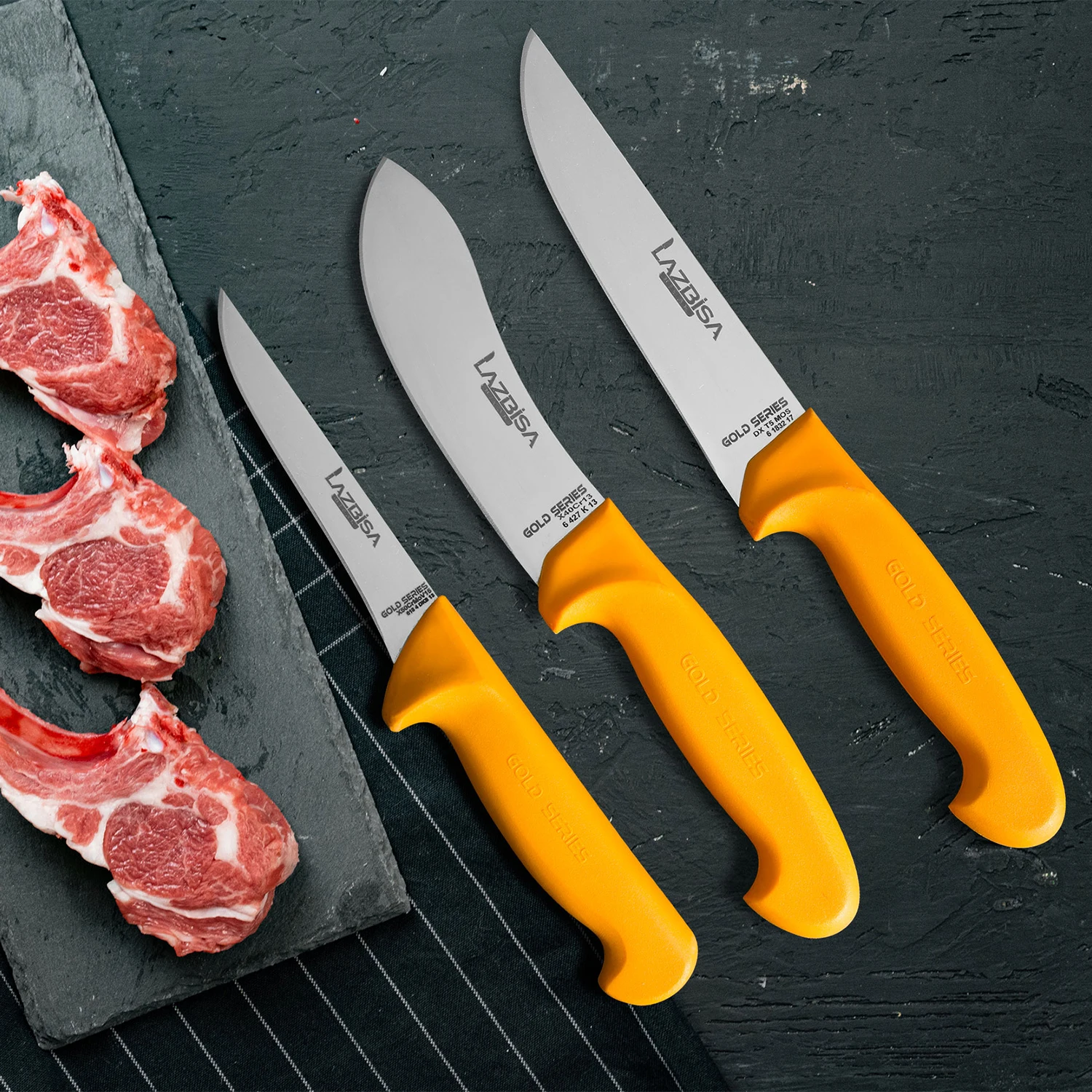 

Lazbisa Knife Set Meat Bread Fruit Vegetable Fish Knife Set Kitchen Knife Set Meat Sacrifice Butcher Knife Gold Series Set of 3