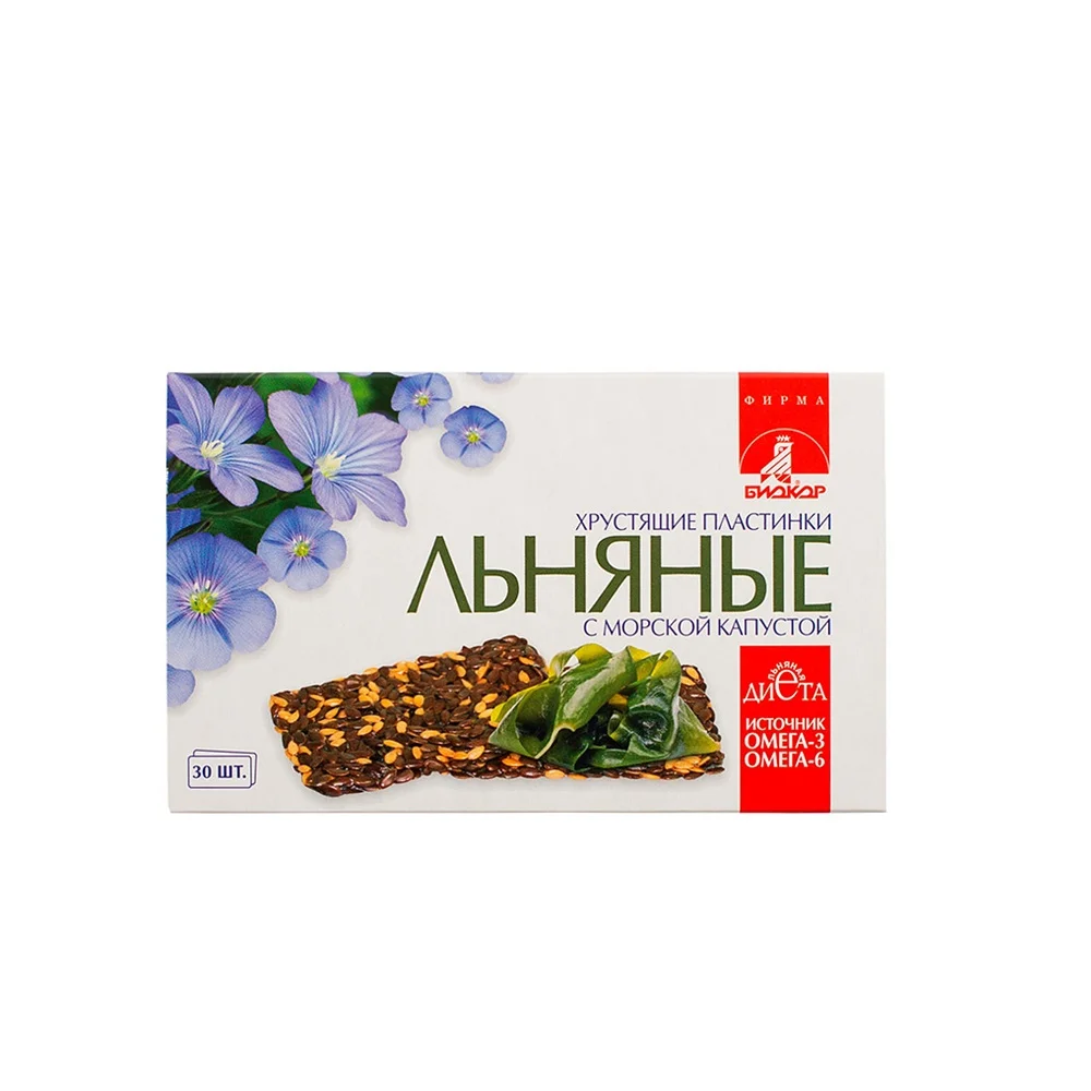 Льняные хрустящие пластинки Биокор с морской капустой 30 пластинок |