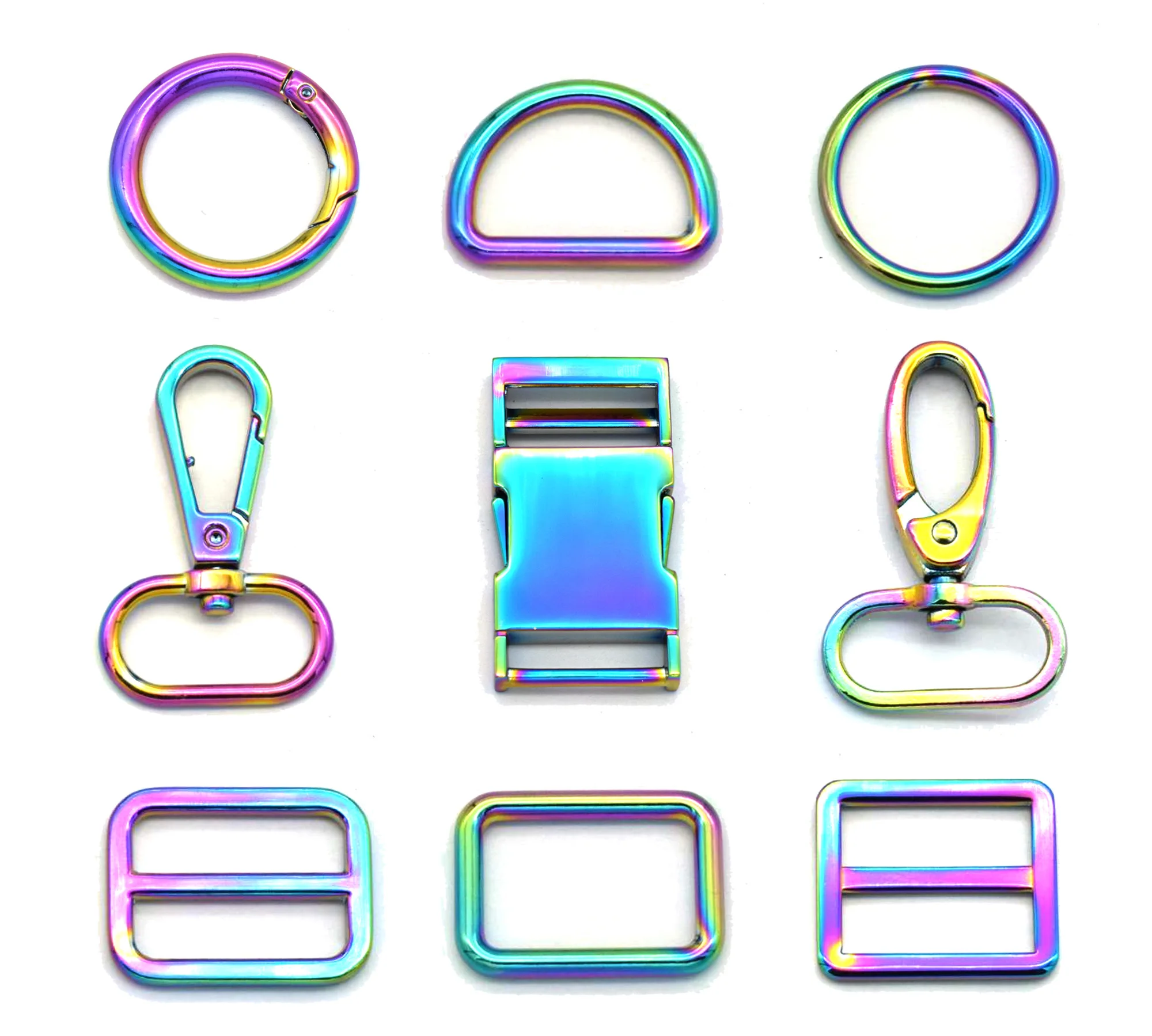 

25mm Rainbow D O Ring Swivel Hook Adjuster Buckle Slider Release Buckle Rectangle Buckle for Pet Dog Collar Leash Hardware