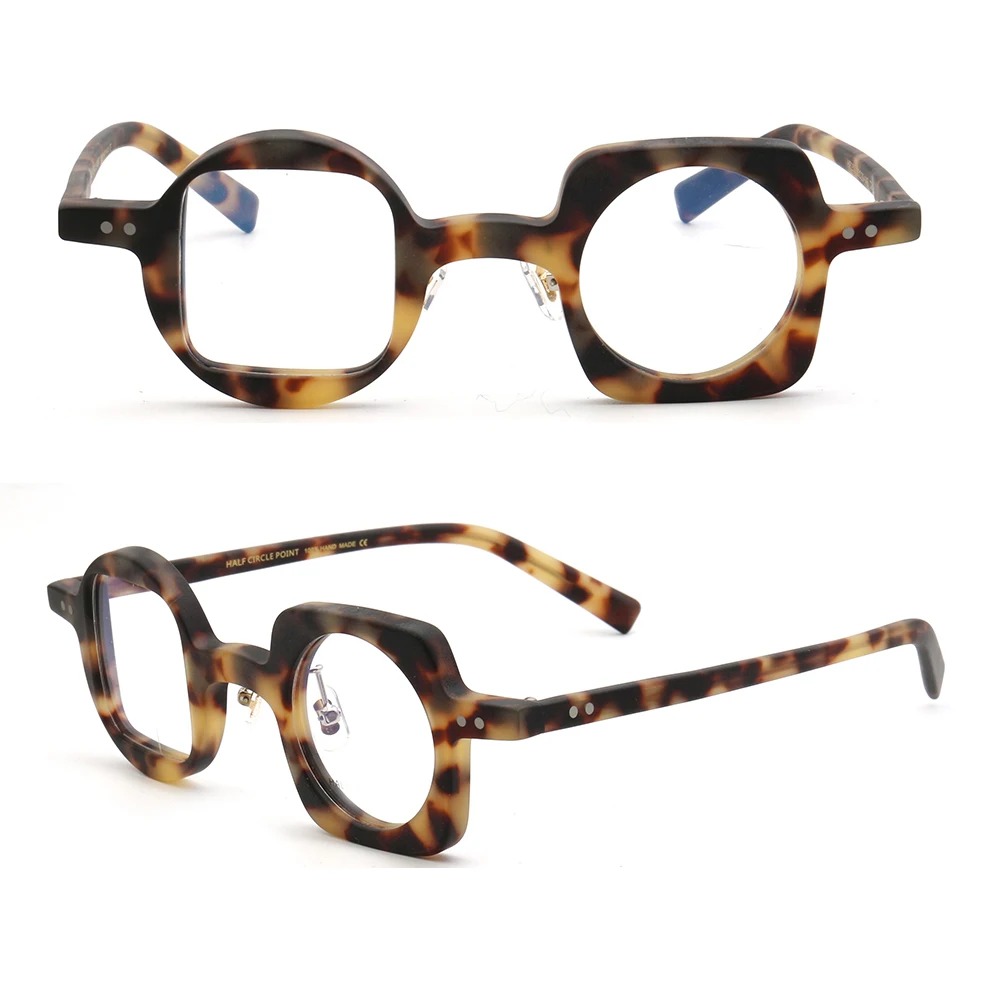 Women Hand Made Retro Eyeglass Frames Men Round Square Nerd Glasses Frame Rx Spectacles leopard Print Mismatch Hot 2022 Eyewear