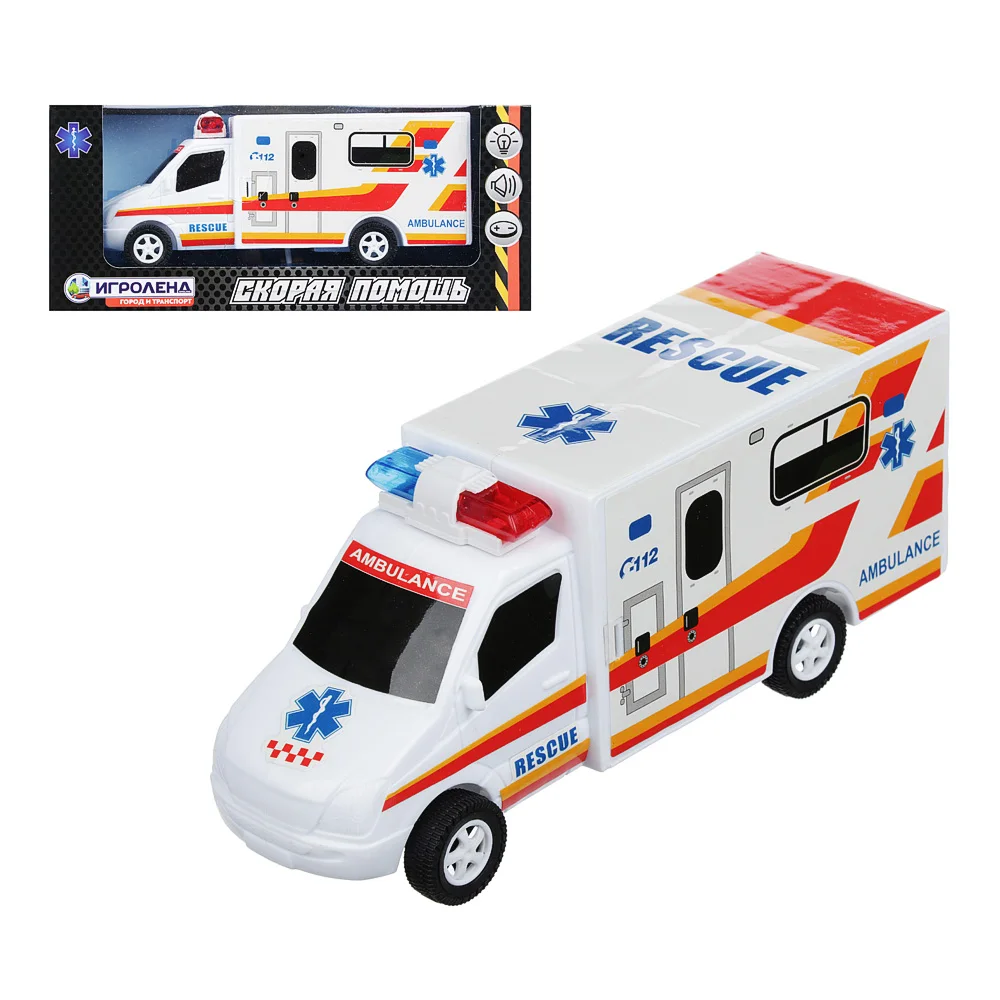 МАШИНА СКОРАЯ ПОМОЩЬ СО СВЕТОВЫМИ И ЗВУКОВЫМИ ЭФФЕКТАМИ ПЛАСТИК 22Х10Х7СМ |Другие