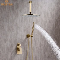 brushed gold bathroom shower set rianfall shower head 8 10 inch faucet system wall mounted shower arm mixer water sets