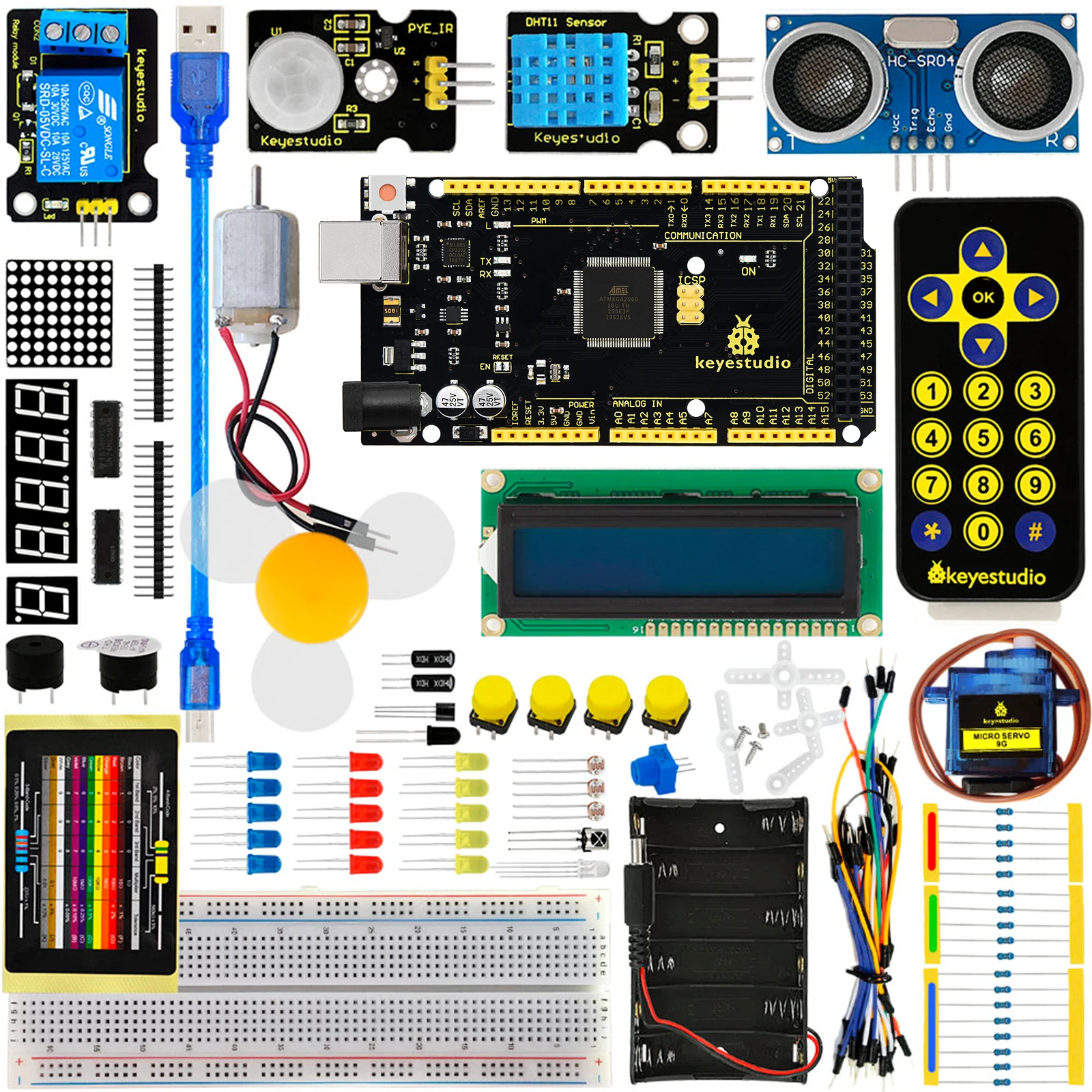 

Базовый стартовый набор Keyestudio V2.0 для Arduino Mega Board с подарочной коробкой для Arduino, стартовый комплект «сделай сам» для электроники