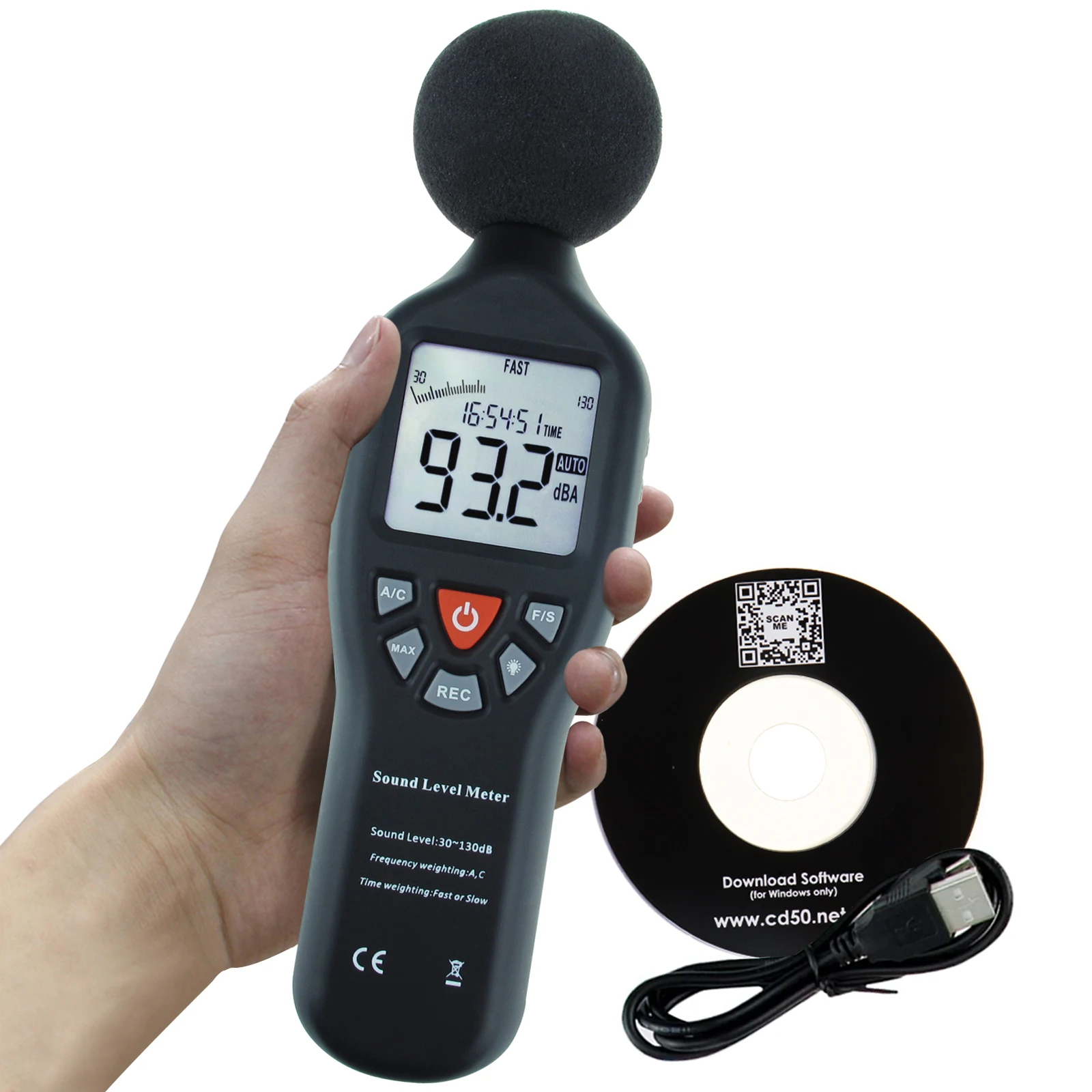 Medidor de Alta Precisão 30db130db Compacto Profissional Medidor de Nível Sonoro com Função de Gravação de Dados e Display Retroiluminado Instrumentos de medição de nível