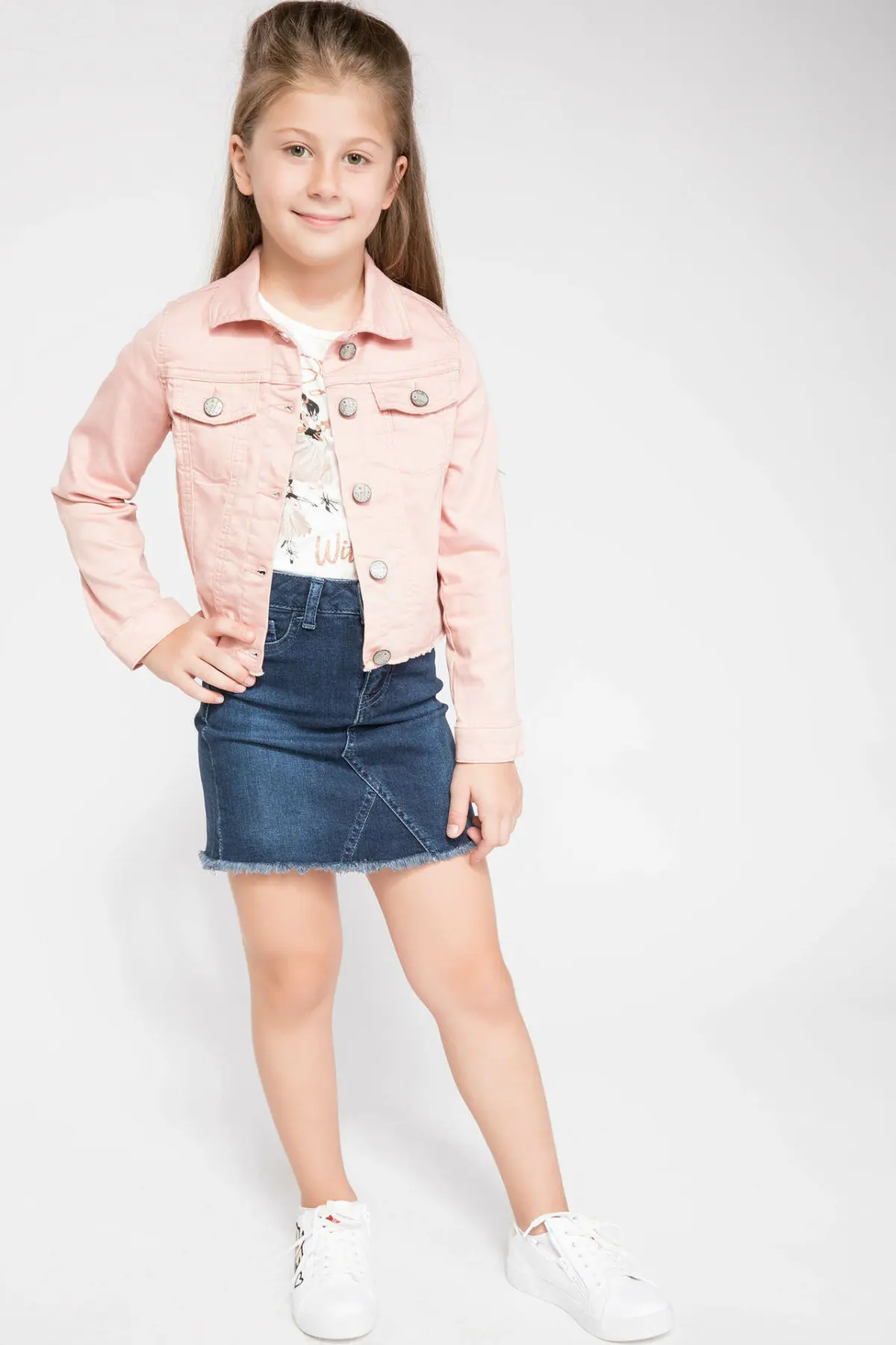 DeFacto/модные однотонные джинсы для девочек куртка детское повседневное свободное