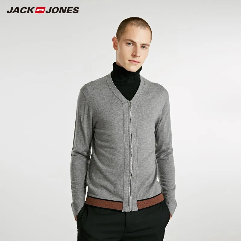 JackJones/осенний мужской Повседневный свитер на молнии с длинными рукавами топ
