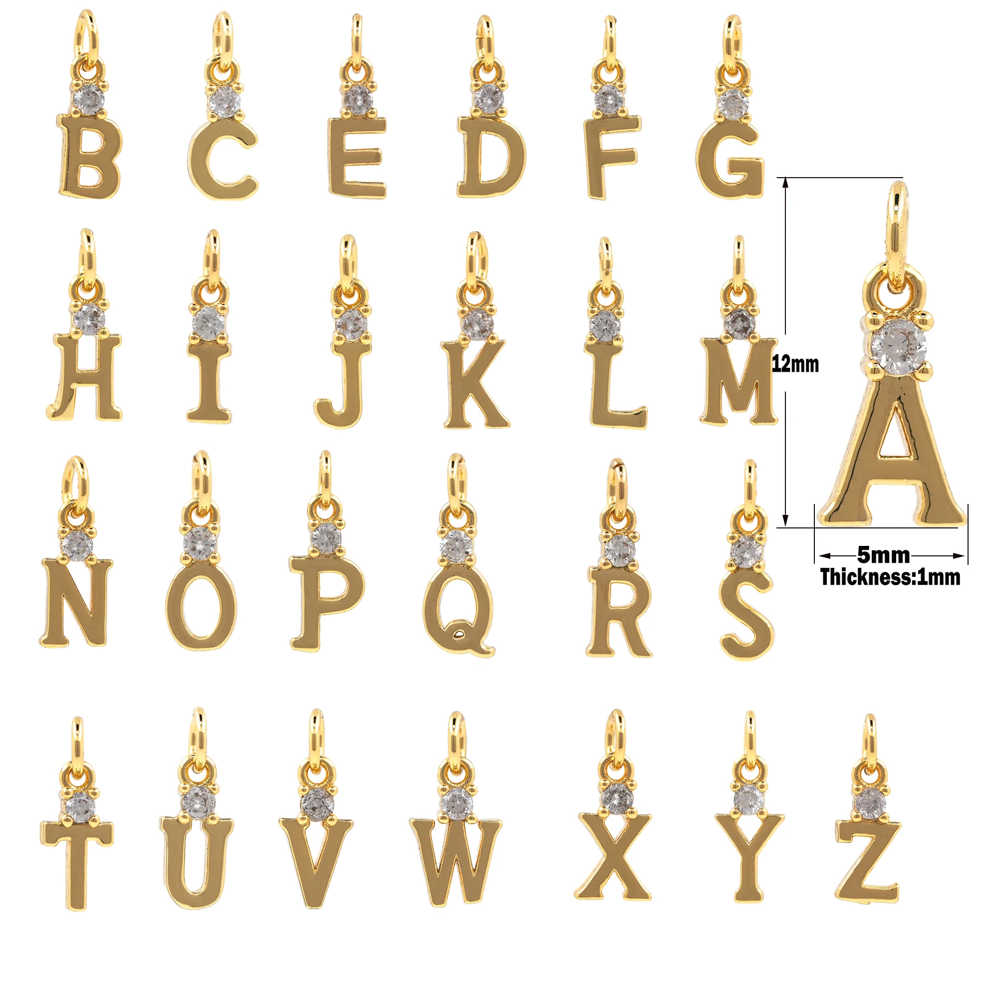 

AZ 26 Alphabet Pendant Gold Fit Bracelet Necklace DIY Earrings Metal Jewelry for Jewelry Crafts Micro-Set Zirconia
