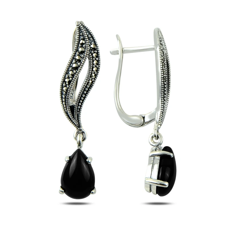 

Серьги из серебра 925 пробы с марказитами и натуральным камнем
