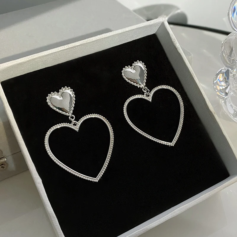 

Korean Fashion Sweet Romantic Hollow Heart Drop Earrings Delicate Silver Color Ear Stud Earrings For Women Girls Jewelry Gift