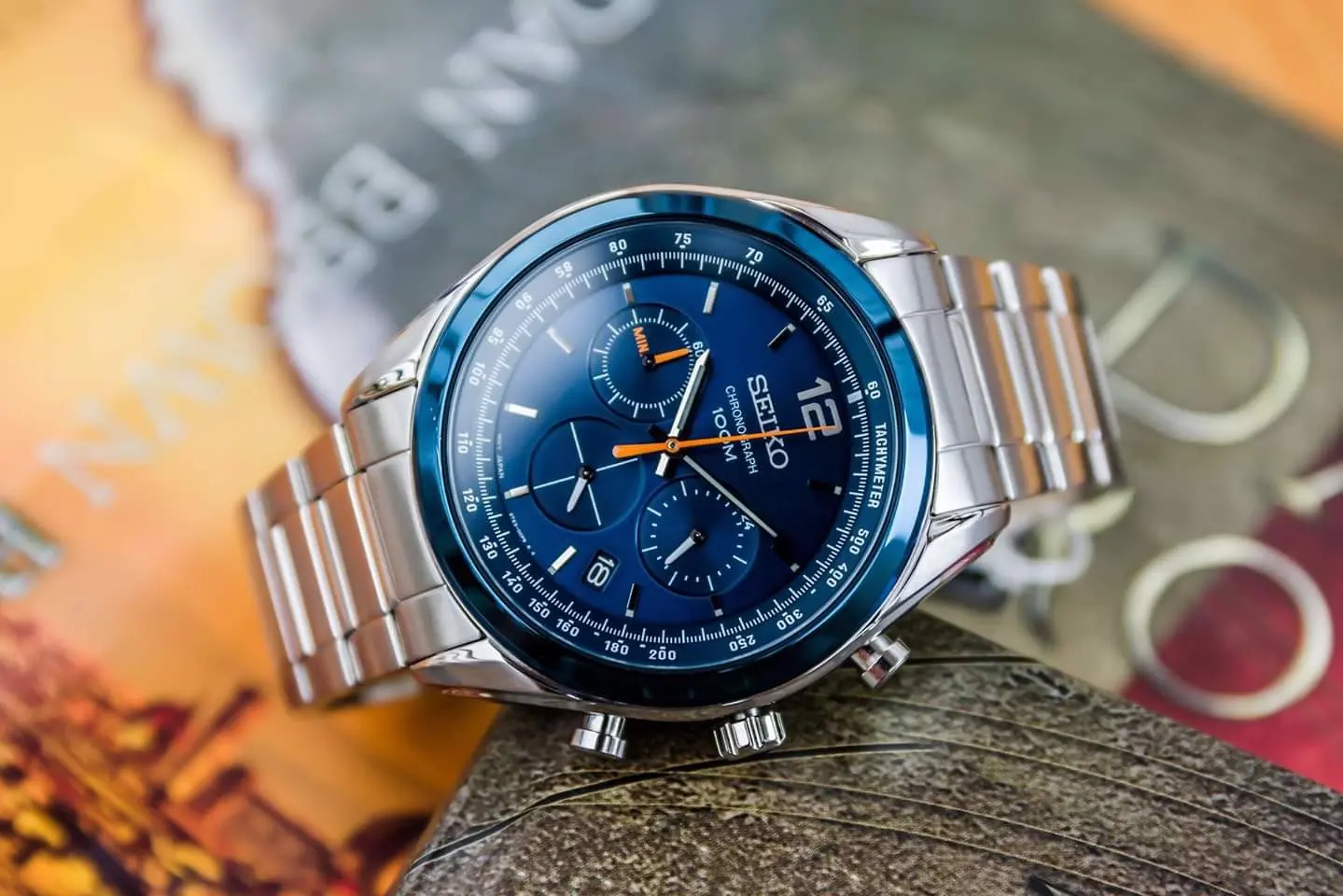 Мужские водонепроницаемые часы Seiko Neosports SSB091P1 синие циферблаты 45 мм стальной