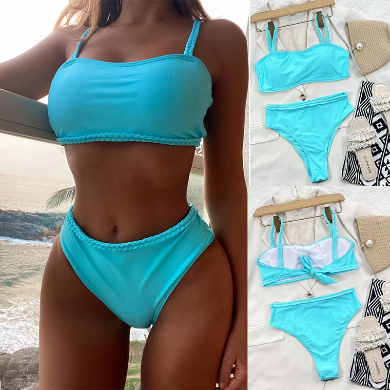 

New Strappy Padded Female Swimsuit High Waist Bikini Women Swimwear Two-pieces Bikini set Bather Bathing Suit Swim Lady