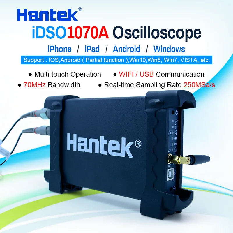 

Цифровой осциллограф Hantek iDSO1070A, 2-канальный 70 МГц осциллограф для iPhone/iPad/Android/Windows с Wi-Fi и подарком