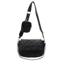 luxury designer woman pu leather 2 in 1 set shoulder hand bag chain purse meganetic buckle flap geometric woman bag