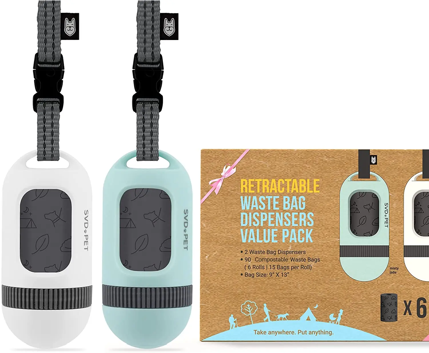 

Retractable Dog Poop Bag Dispenser, Waste Bag Fits Any Dog Leash, Compostable Waste Bags, Poop Bag Holder, Dog Walking Accessory