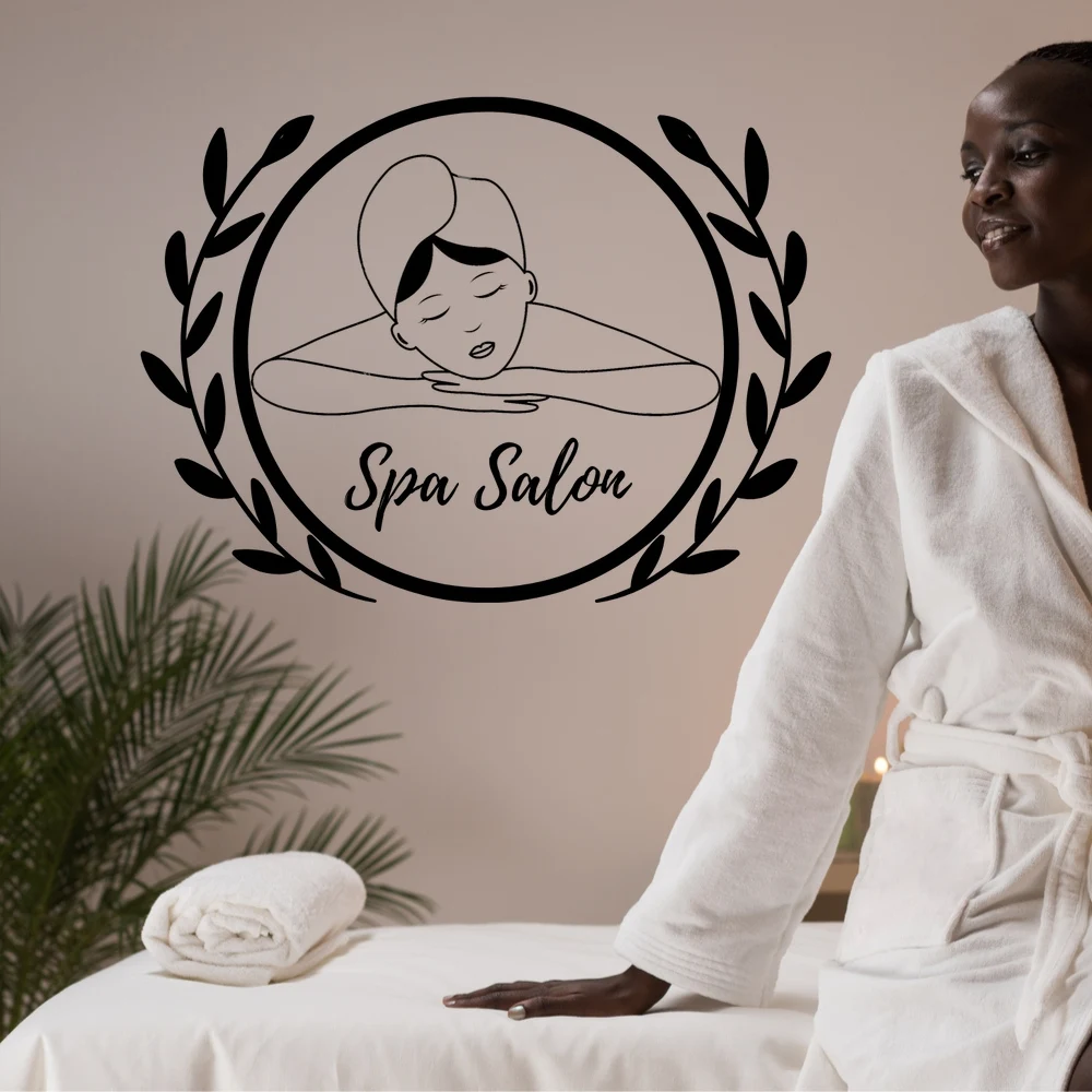 

Woman with towel spa Wall Sticker Decal Spa Sticker Spa Relax Massage Room Wall Decoration A00439