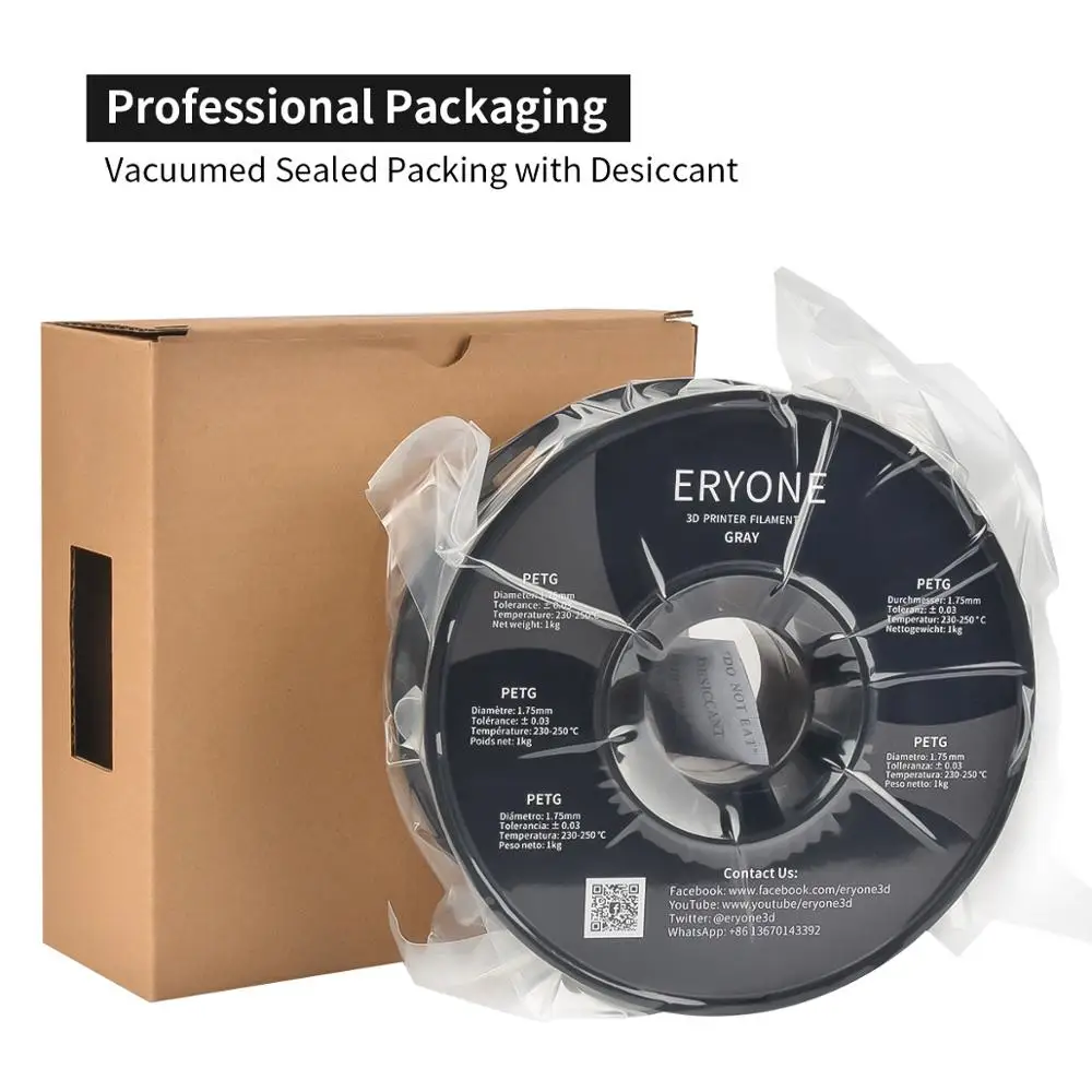 ERYONE PETG Filament 1kg 1.75mm ±0.03mm for 3D Printer, 1KG(2.2LBS)/ Spool Clear
