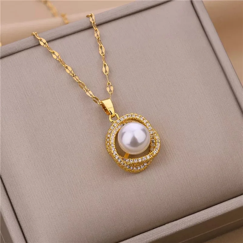 

Pearl Necklaces Jewelry for Girlfriend Stainless Steel Gold Color Chokers 2021 Trend Fashion Festival Party Gift for Women