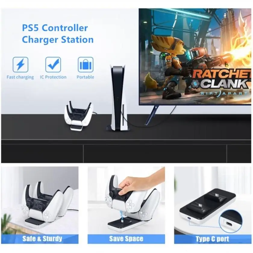 

New PS5 Controller Charger Dual USB Charging Dock Station Detachable Charging Port Stand for Playstation 5 Wireless Gamepad