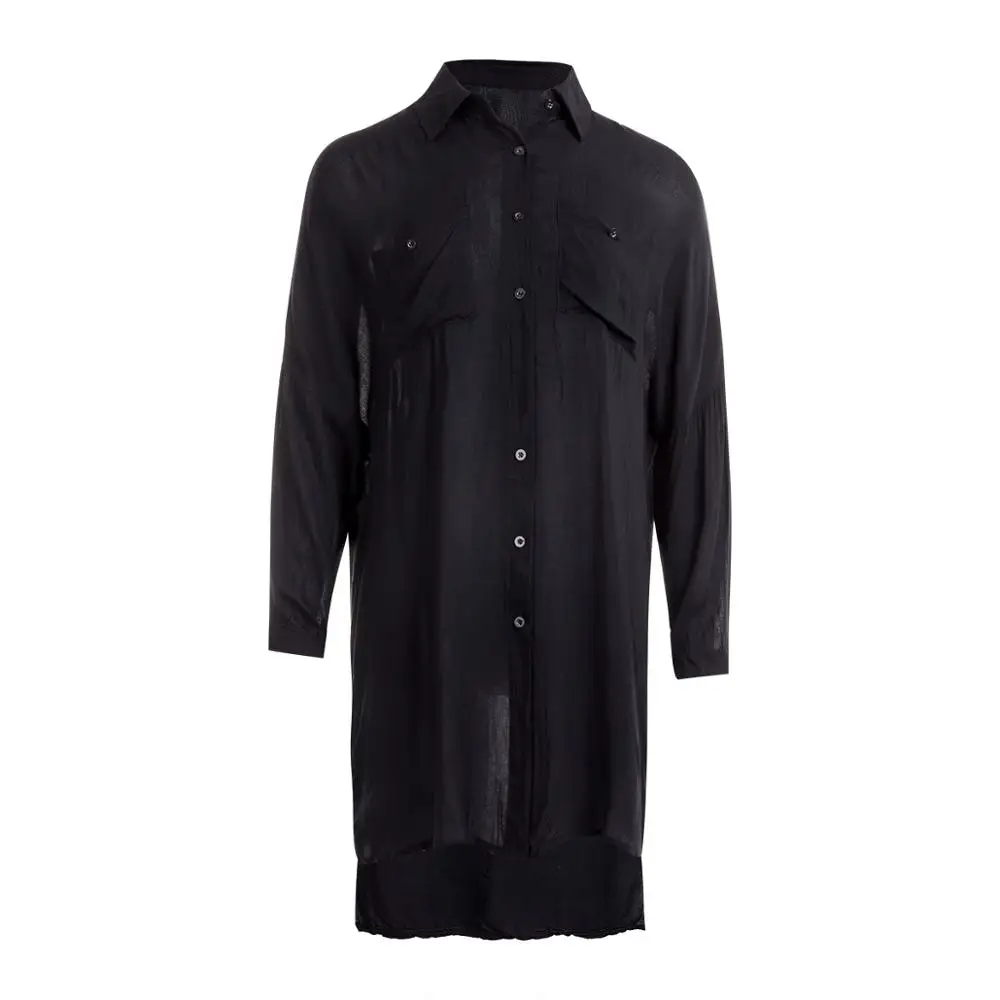 Модные летние женские свободные мини-рубашки платье на пуговицах Длинная блузка