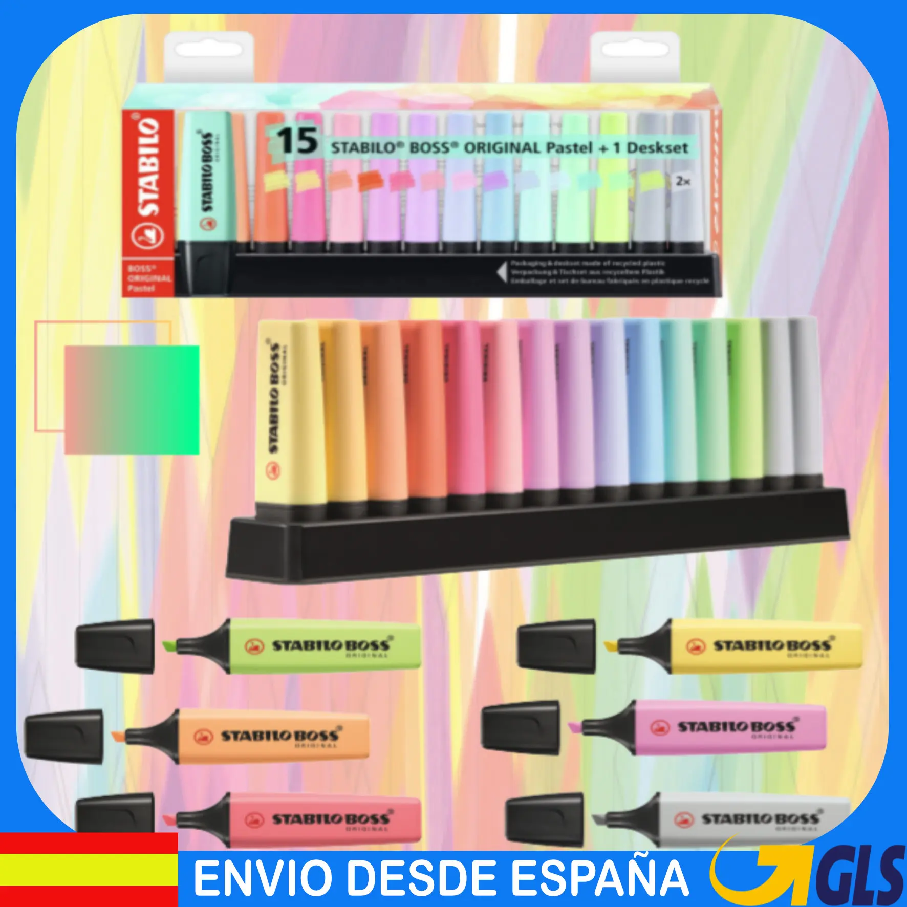 STABILO BOSS Paquete de 15 bolígrafos Resaltadores originales colores Pastel rotuladores lettering kawai fluorescente