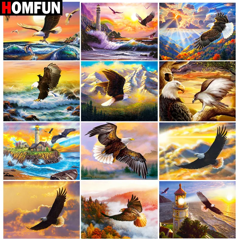 

HOMFUN DIY Diamond Painting "Eagle Sunset" Full Drill Square Round Diamond Embroidery 5D Cross Stitch Decoration Home