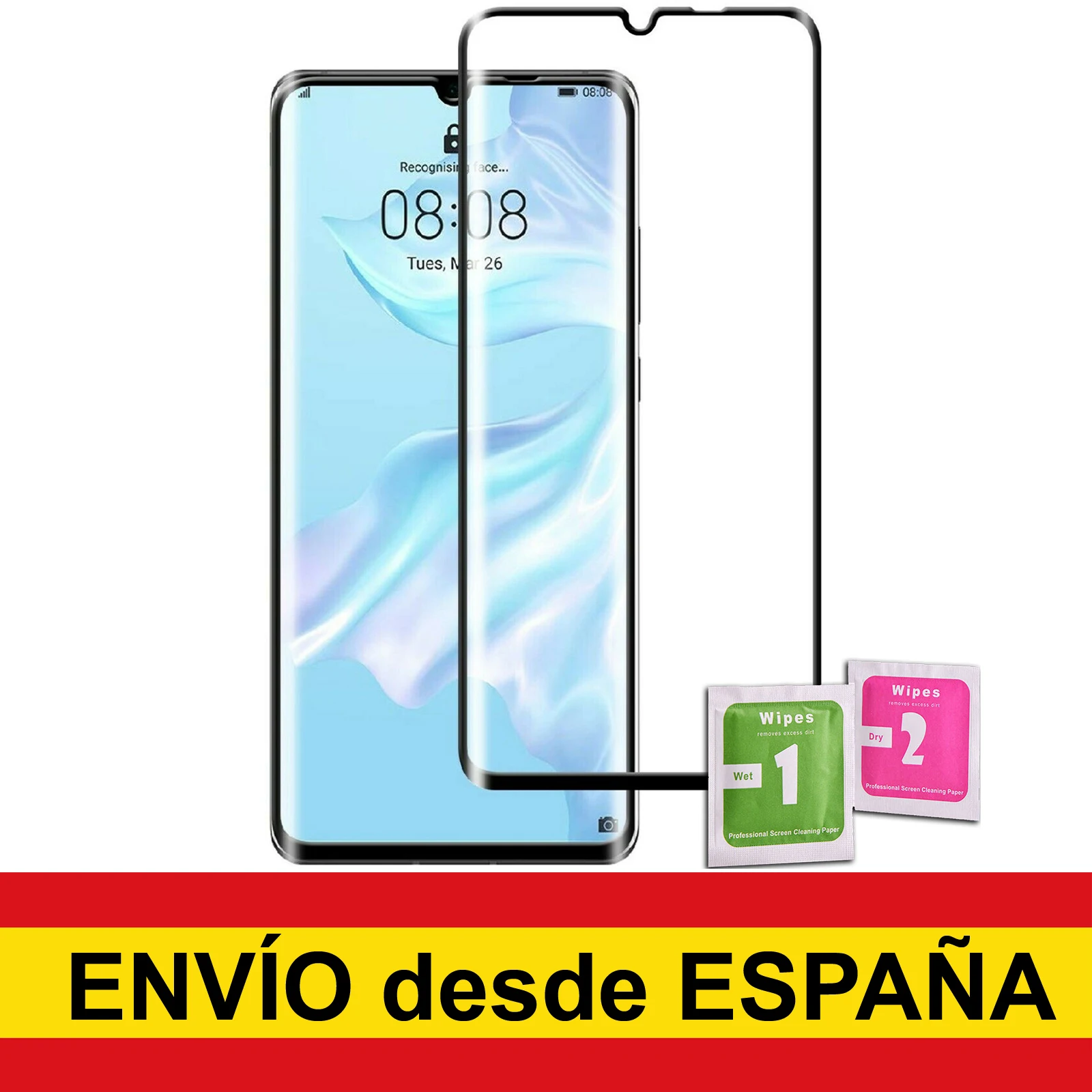Protector Pantalla de Vidrio Cristal Templado para HUAWEI P8/P20/P30/LITE/PRO/SMART Z/P40 NEGRO Completo