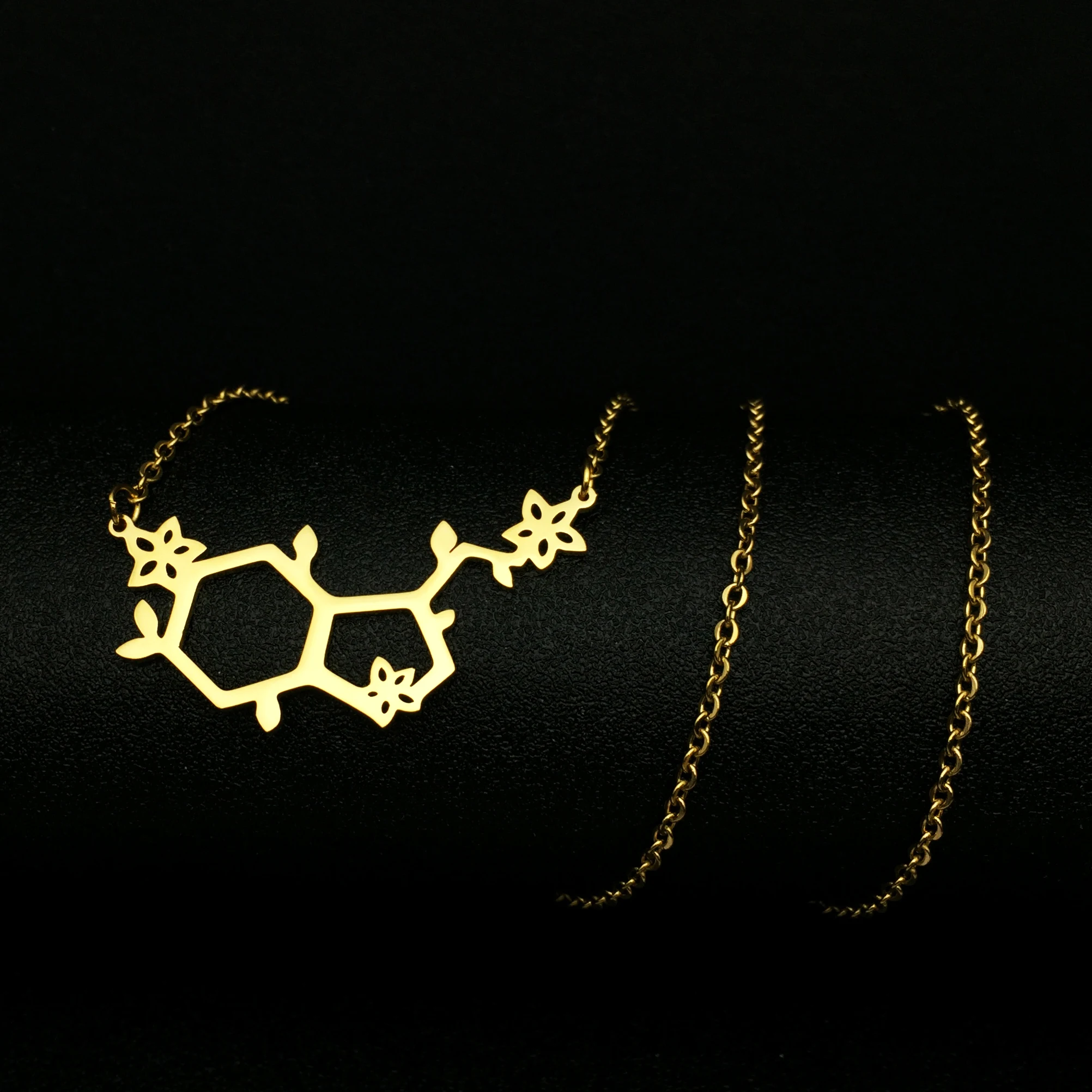 

New Arrive Happy Hormone Serotonin Molecule Pendant Necklace Chemistry Science Stainless Choker For Women Jewelry Gift YP8808